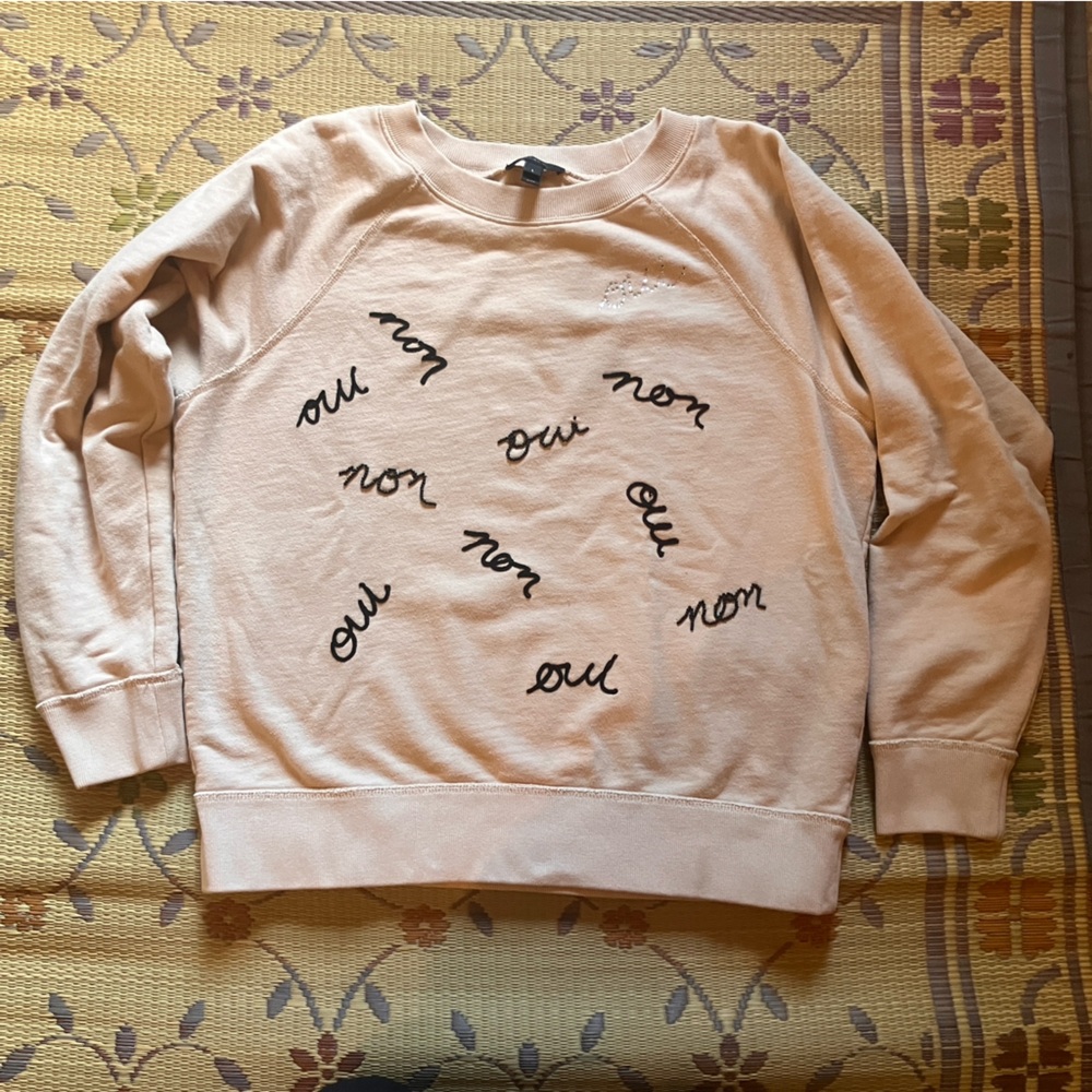 J. Crew Oui/Non Beaded Sweatshirt- Chic French-Inspired Crewneck